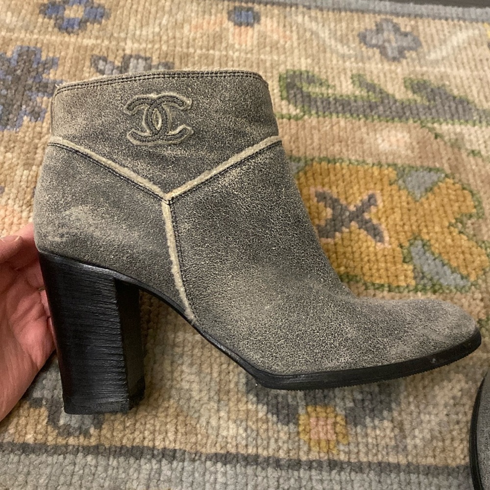 Chanel grey shearling booties